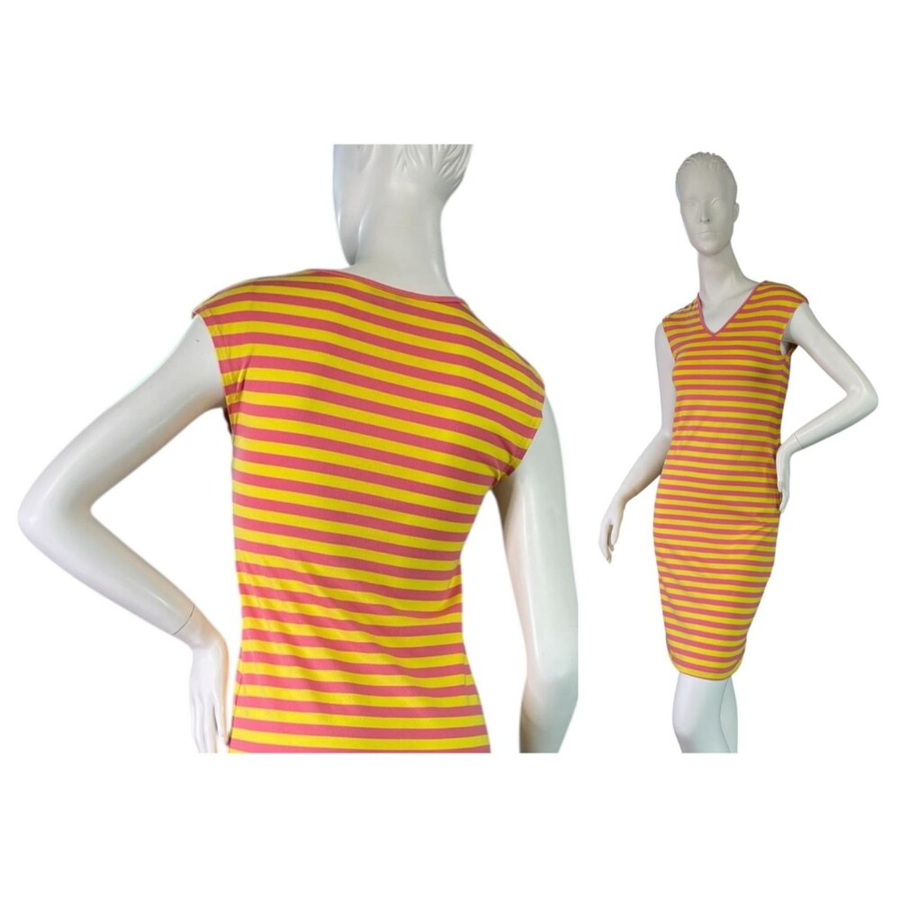 Marimekko Dress Striped Yellow & Pink Jersey Knit Dress Sleeveless Size XXS